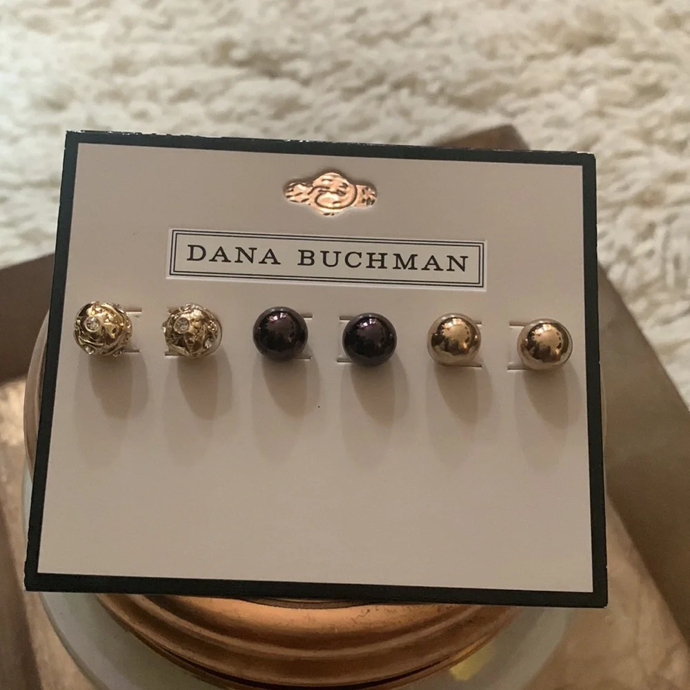 Dana Buchman Brown Gold Stud Earrings Set